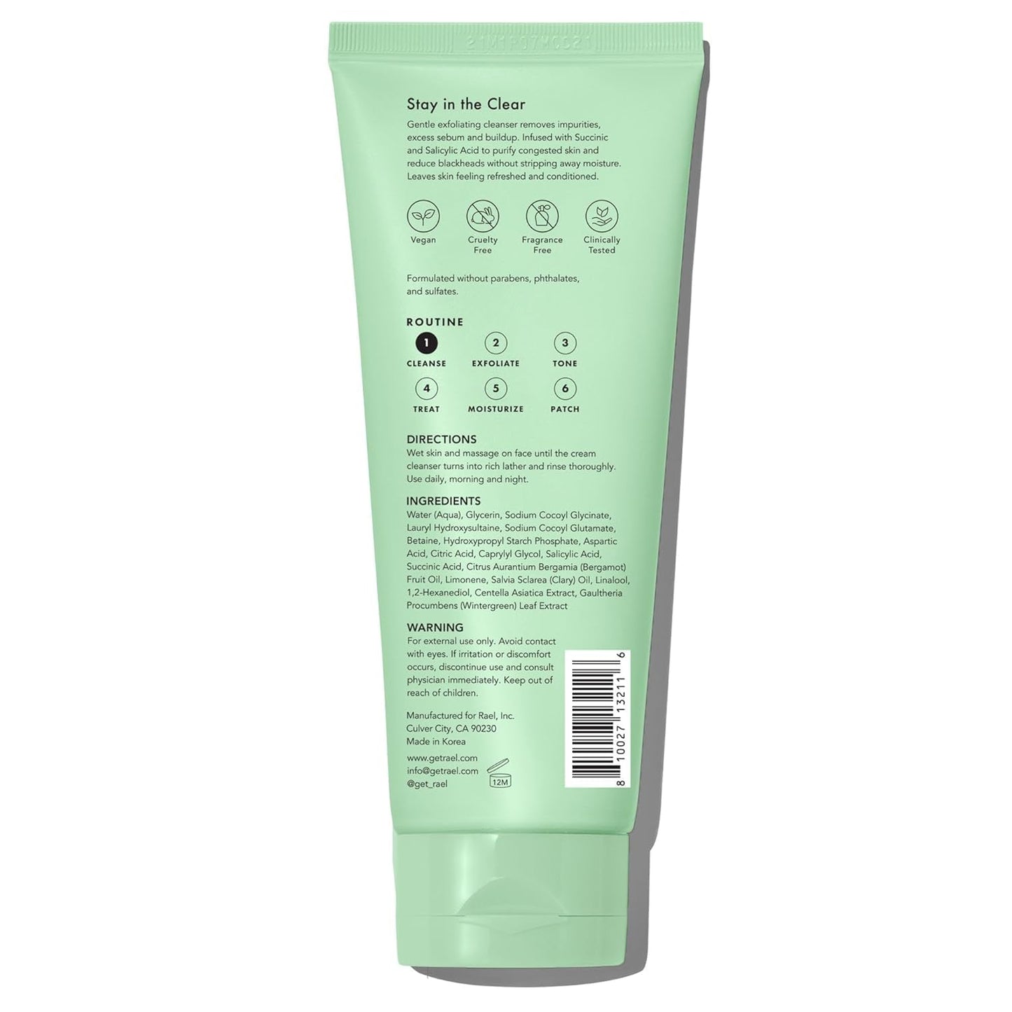 Rael Miracle Clear Facial Cleanser – Makeup Remover, Daily Face Wash, Gentle Deep Pore Cleansing Korean Skin Care for Oily & Combination Skin (Exfoliating Cleanser, 5.1 fl. oz)