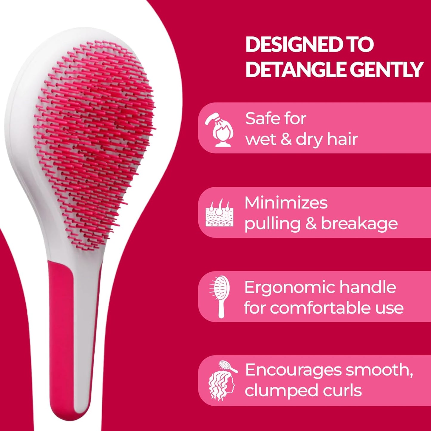 Love Ur Curls Detangling Hairbrush for Curly, Wavy & Coily Hair – Glide-Through Brush for Tangled Hair – Reduces Breakage & Pulling – Wet or Dry Styling – Curl Defining Hair Brush