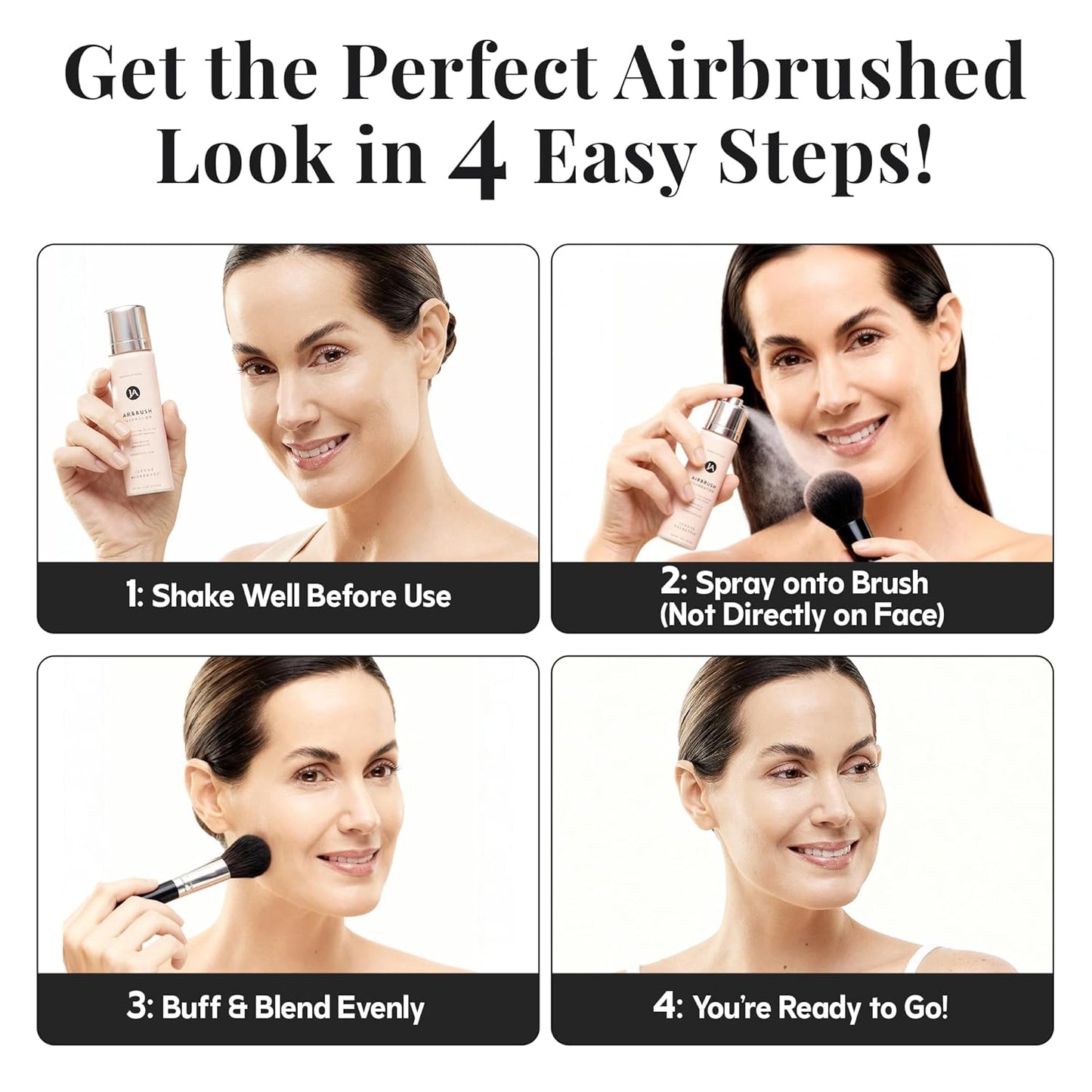 Jerome Alexander MagicMinerals AirBrush Foundation – 2 Piece Set with Airbrush Foundation and Kabuki Brush - Spray Makeup with Anti-aging Ingredients for Smooth Radiant Skin - Light Medium