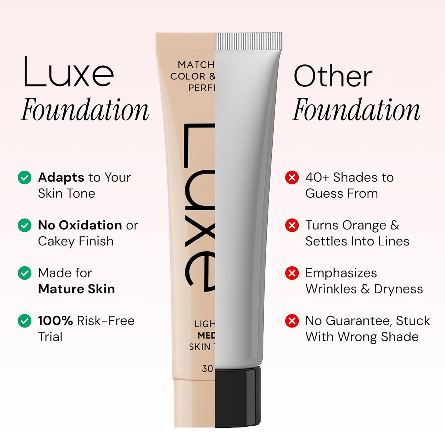 Luxe Color Changing Foundation – Instantly Adapts to Your Skin Tone – Buildable Light-to-Medium Coverage – 12-Hour Wear – Natural Dewy Finish