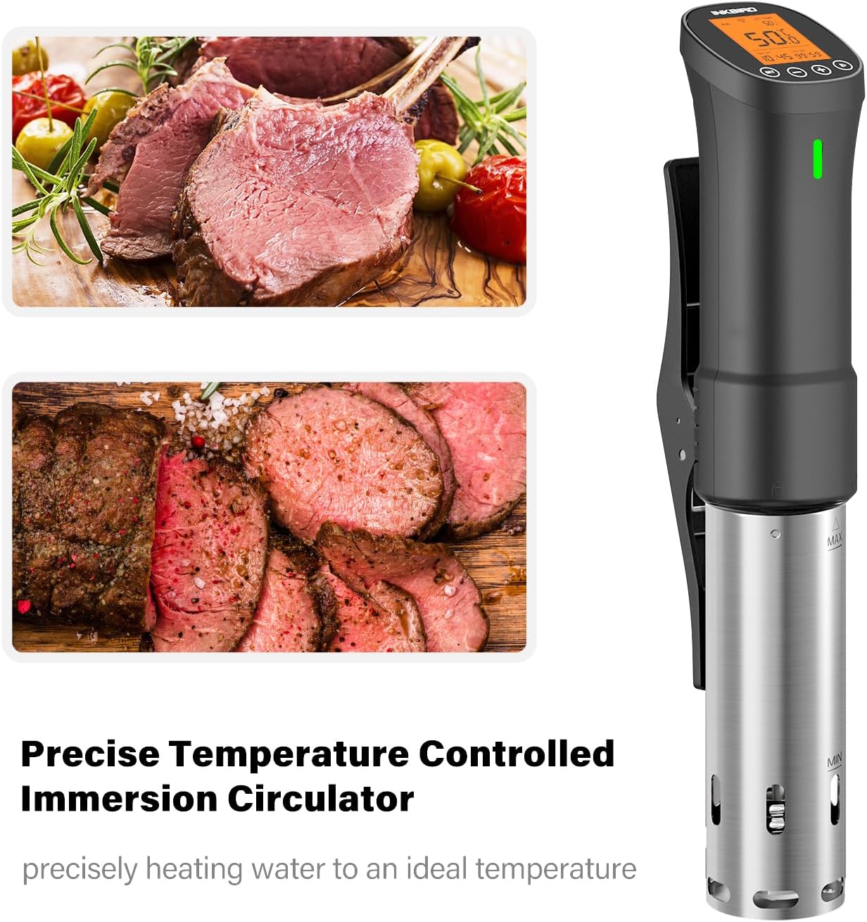 INKBIRD 2.4G Wifi Sous Vide Cooker ISV-200W, 1000W Sous Vide Machine, Remote Control Immersion Circulator with APP Recipes Timer Alarm Mobile Notification 3D Water Heating Ultra-Quiet