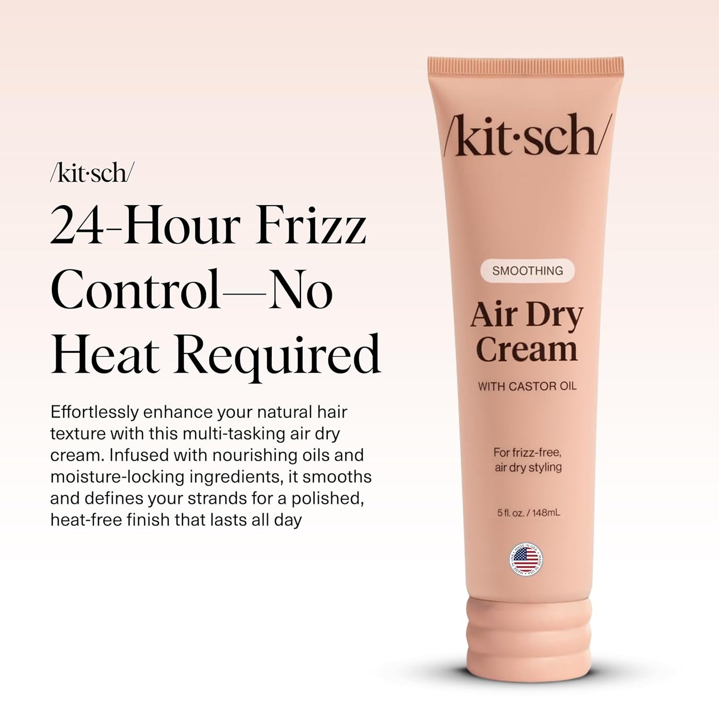 Kitsch Smoothing Air Dry Cream for Hair – Frizz Control Hair Care Product with Castor Oil & Coconut Oil – Weightless Styling Cream - Enhances Natural Texture Appearance | Ideal Gifts for Women – 5 oz