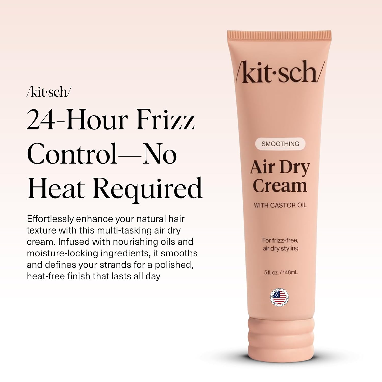 Kitsch Smoothing Air Dry Cream for Hair – Frizz Control Hair Care Product with Castor Oil & Coconut Oil – Weightless Styling Cream - Enhances Natural Texture Appearance | Ideal Gifts for Women – 5 oz
