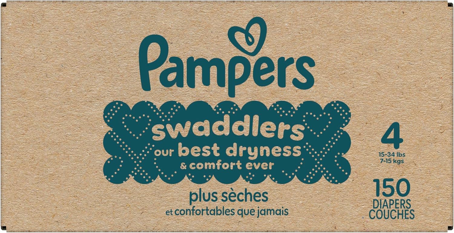 Pampers Swaddlers Diapers, Size 4 (15-34 lbs), 150 Count, Absorbent, Keeps Baby Dry and Comfortable, Skin Safe Disposable Baby Diaper (Packaging May Vary)