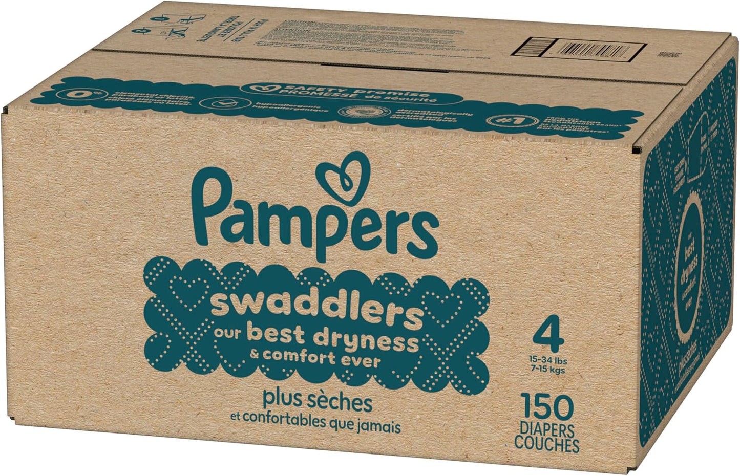 Pampers Swaddlers Diapers, Size 4 (15-34 lbs), 150 Count, Absorbent, Keeps Baby Dry and Comfortable, Skin Safe Disposable Baby Diaper (Packaging May Vary)